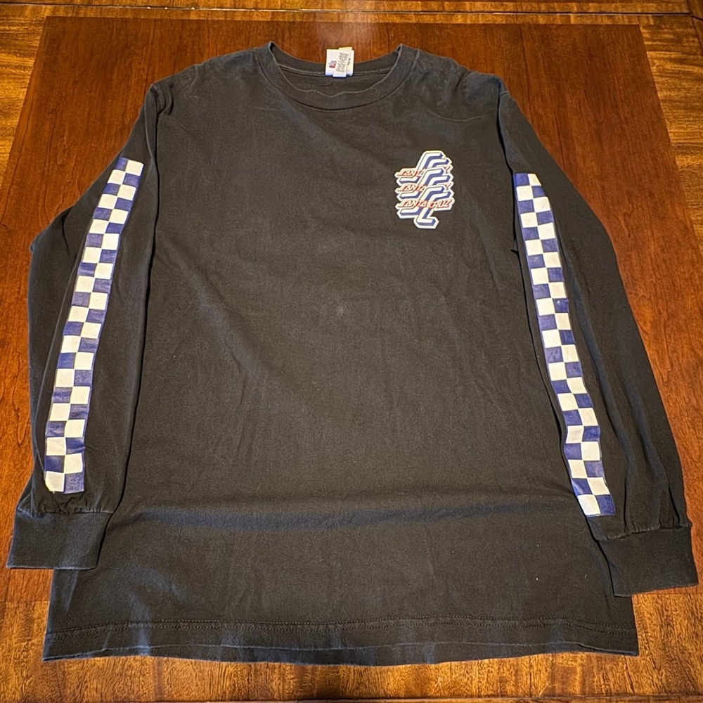 Santa Cruz Long Sleeve T-Shirt Mens L Black Checkerboard Sleeve Skateboard‎